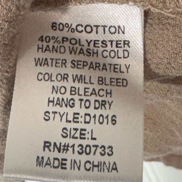 Kori America L Boho Taupe Mini Dress Crochet Bell Sleeve Babydoll Lagenlook - Picture 9 of 9